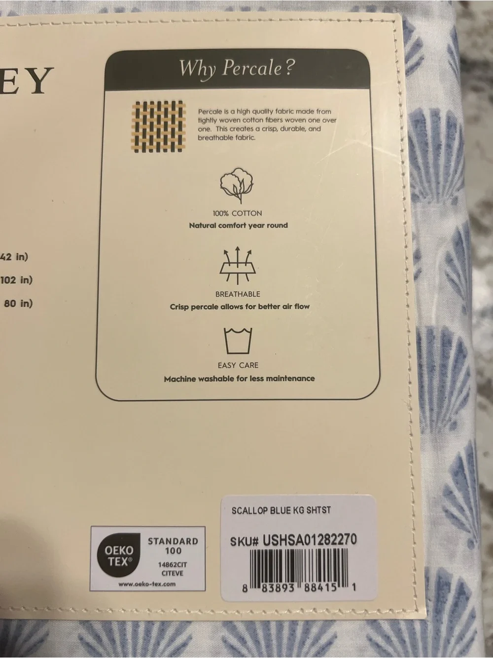 Laura Ashley Scallop Blue Shell Cotton Percale King Sheet Set